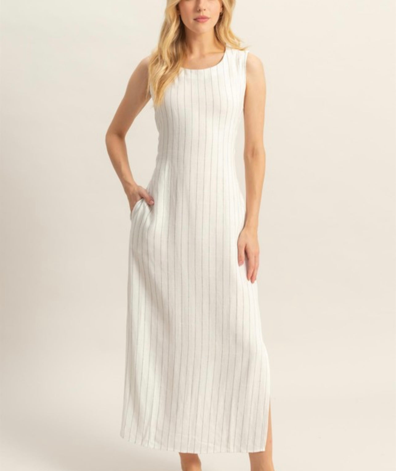 Rayon Linen Side Slit Maxi Dress