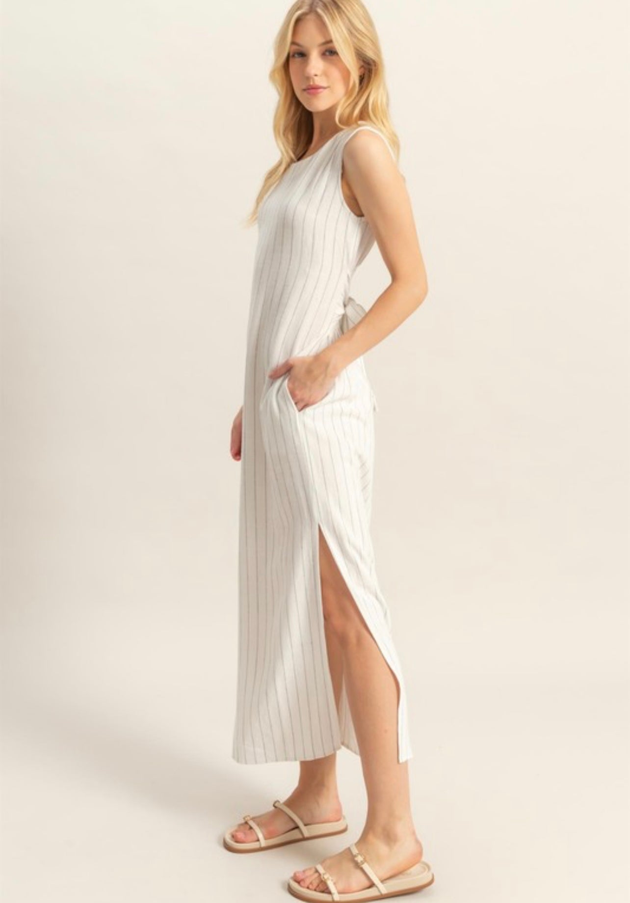 Rayon Linen Side Slit Maxi Dress