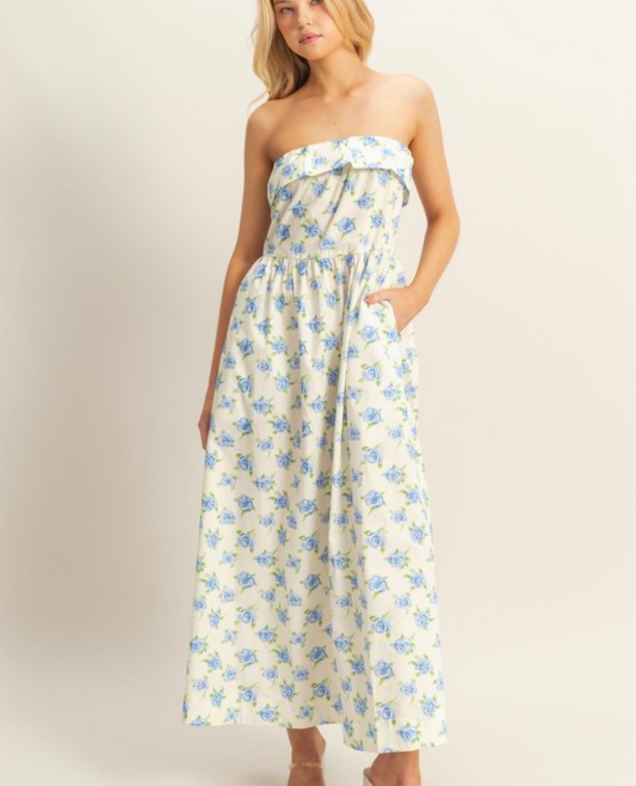 Floral Foldover-Neck Maxi Dress