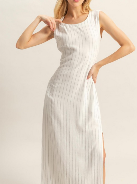 Rayon Linen Side Slit Maxi Dress