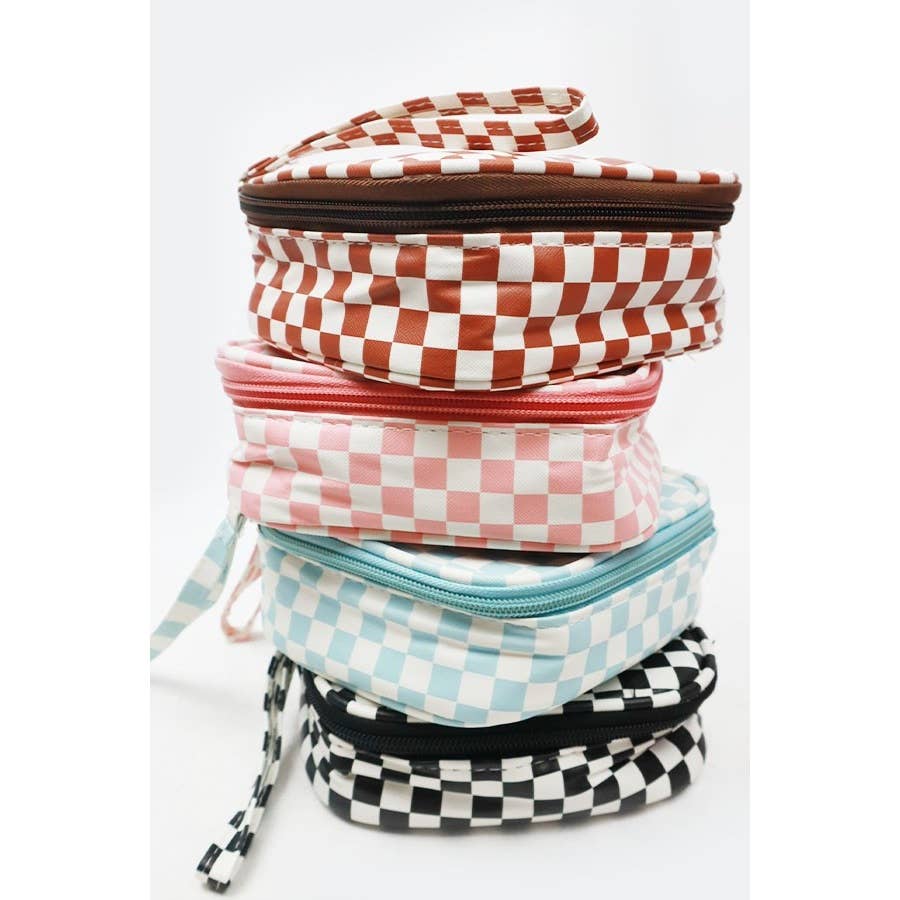 Square Shape Checkered Cosmetic Travel Bag