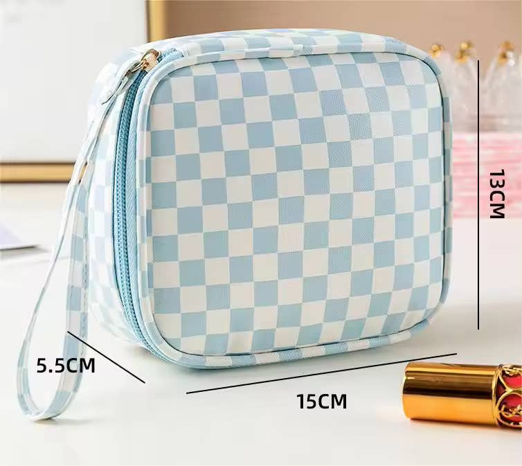 Square Shape Checkered Cosmetic Travel Bag