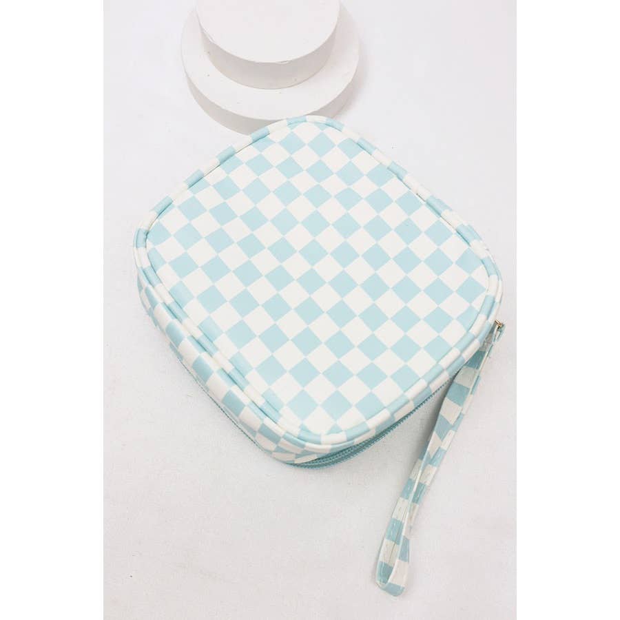 Square Shape Checkered Cosmetic Travel Bag