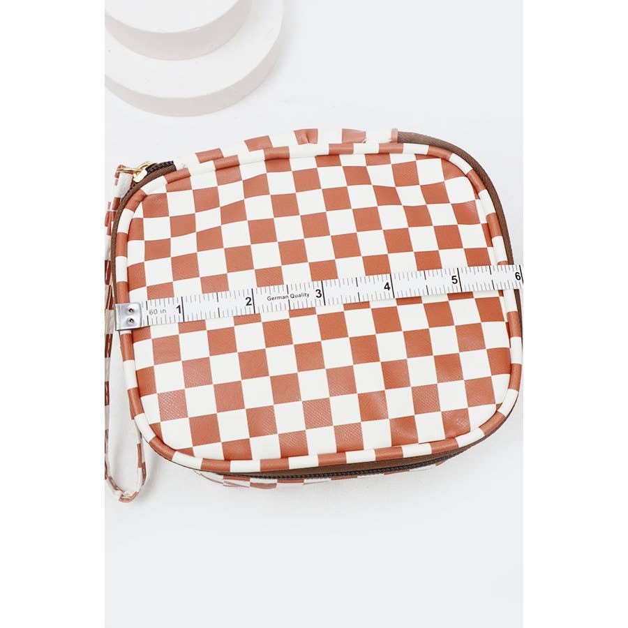 Square Shape Checkered Cosmetic Travel Bag