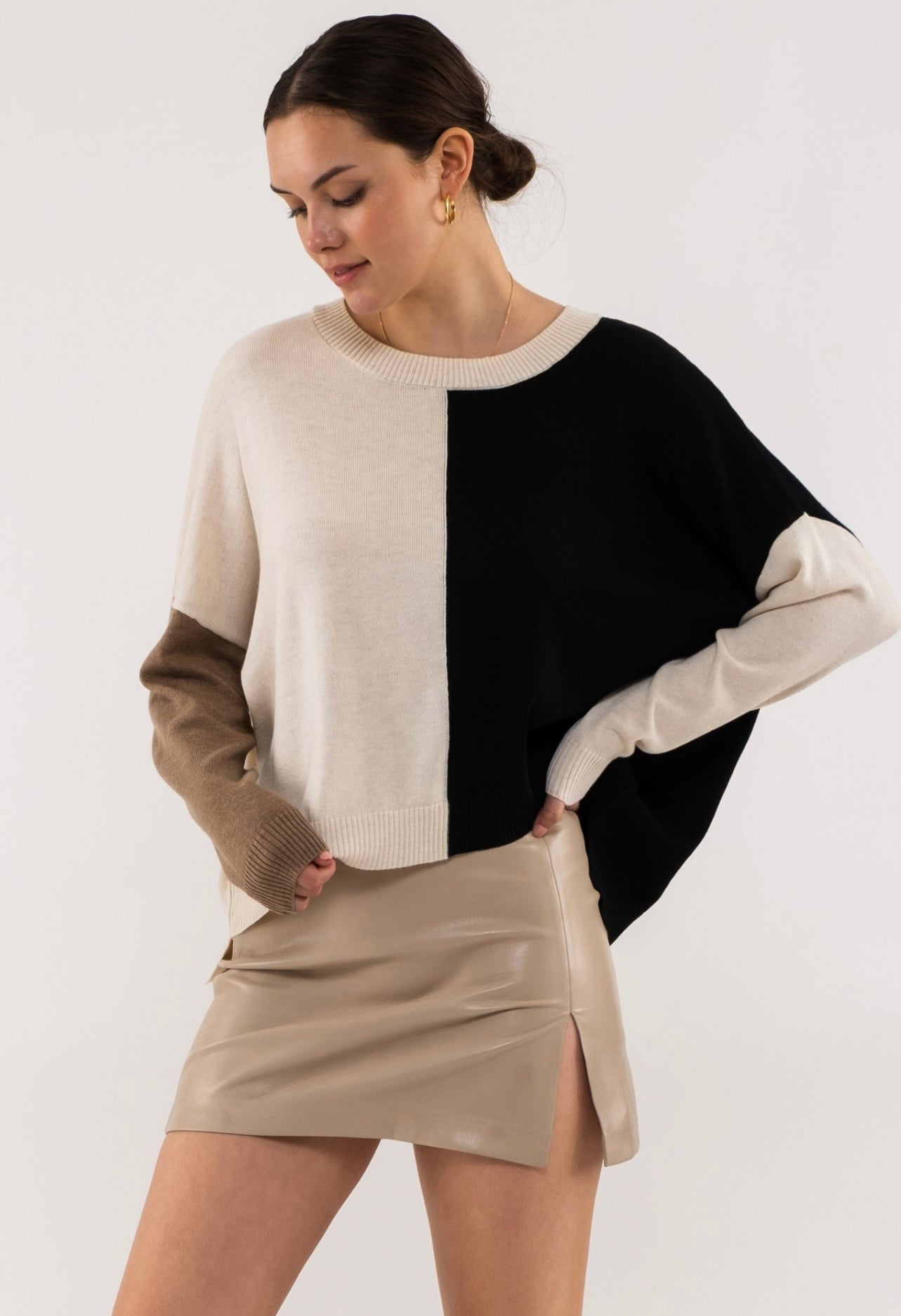 Neutral Color Block Sweater