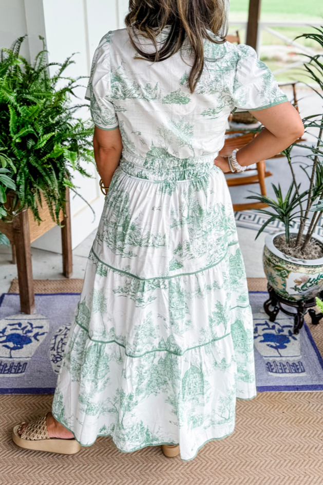 Landscape Toile Flare Maxi Dress