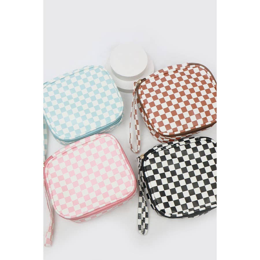 Square Shape Checkered Cosmetic Travel Bag