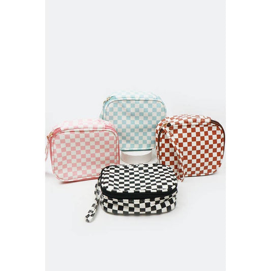 Square Shape Checkered Cosmetic Travel Bag