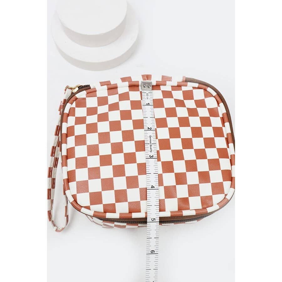 Square Shape Checkered Cosmetic Travel Bag